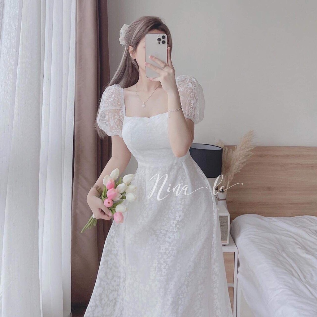 Váy tay bồng hở lưng nữ ngắn tay dáng xòe kiểu ôm body, váy dự tiệc phong cách công sở basic sexy mặc đi chơi siêu xinh