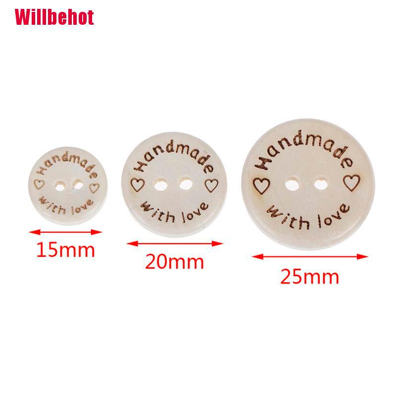 Bộ 50 Nút Gỗ 2 Lỗ 3 Kích Cỡ 15 / 20 / 25Mm