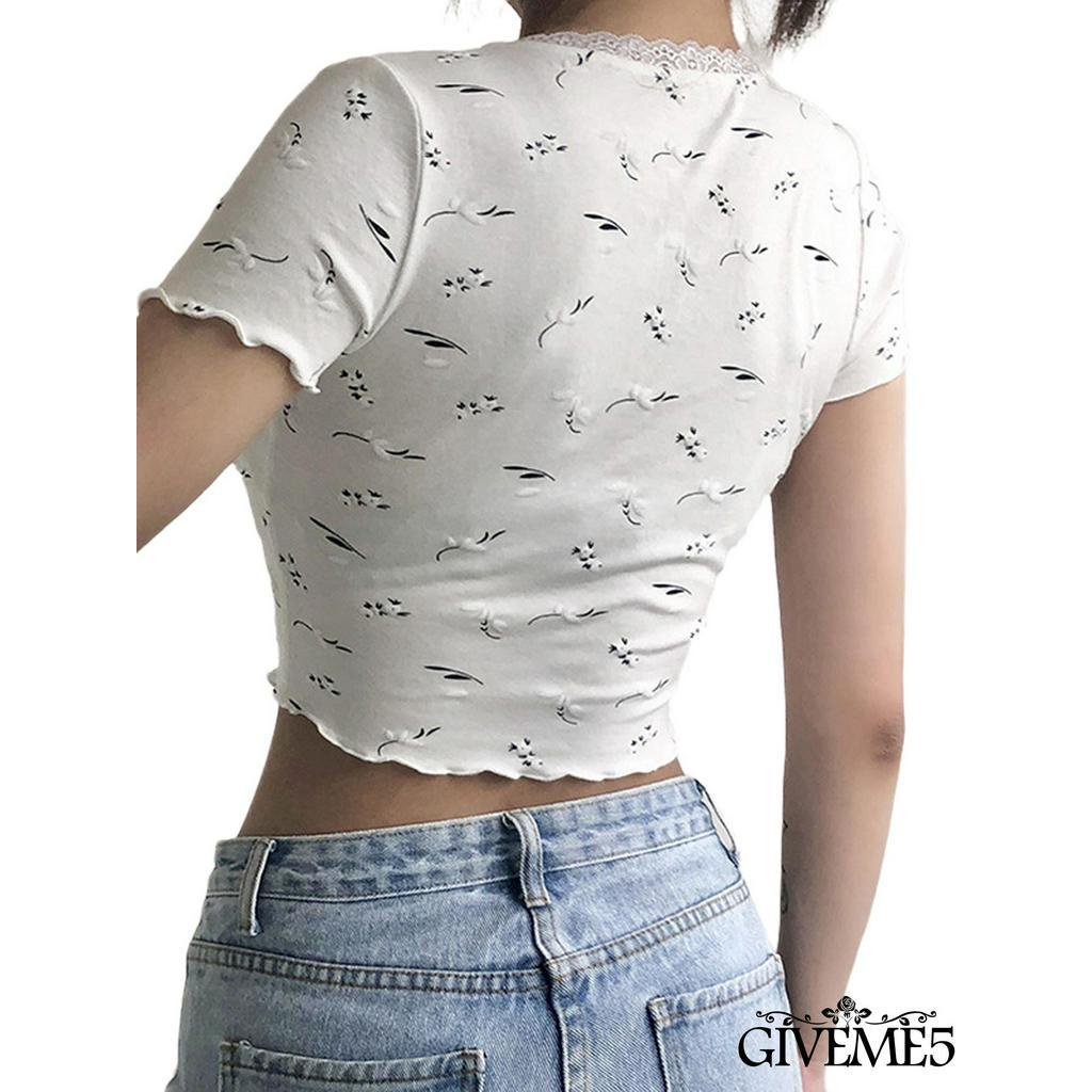 Áo thun hở rốn tay ngắn cổ tròn thời trang nữ xinh xắn