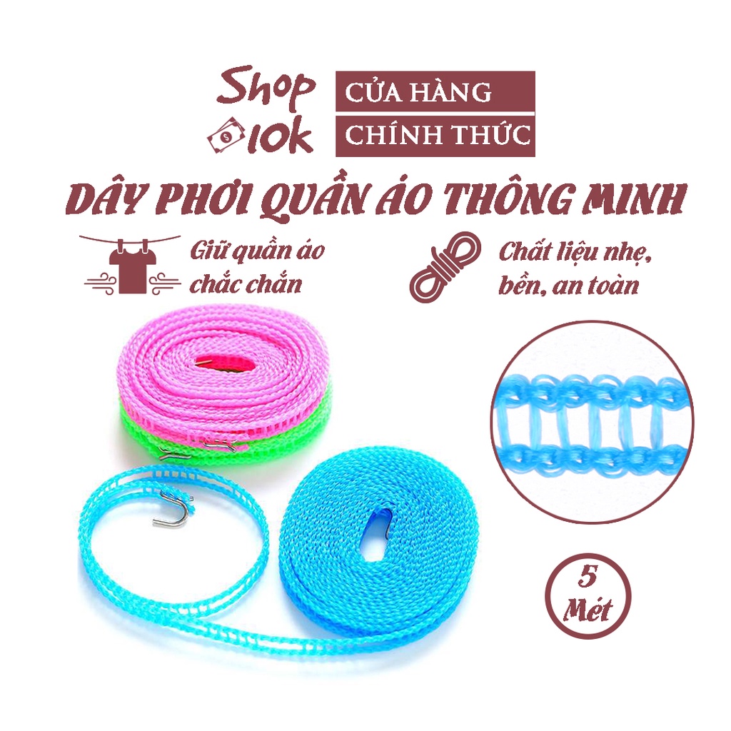 Dây phơi quần áo - Dây phơi thông minh dài 5m tiện dụng cho gia đình bạn