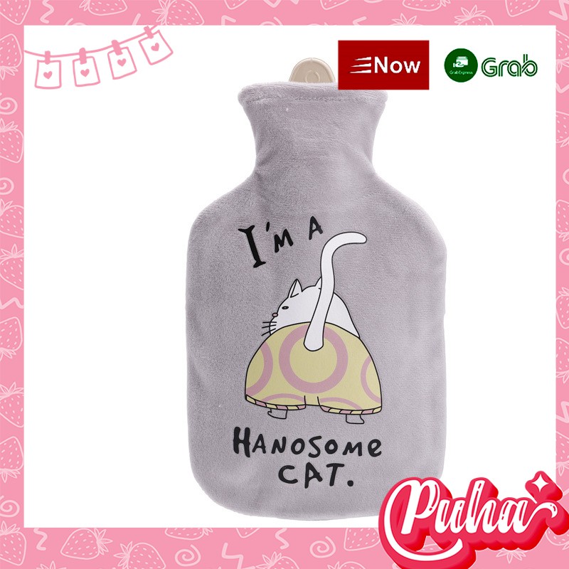 Túi chườm nóng bụng kinh Puha 1000ml, sưởi ấm tay chân, chườm nóng lạnh đa năng, grey cat.