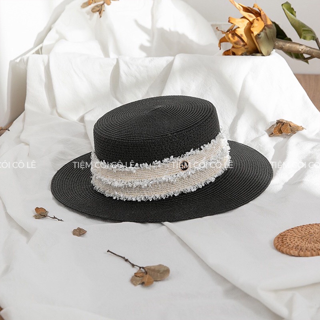 Nón cói gaucho vành 7cm phối đai tua sang chảnh phù hợp đi biển, chụp ảnh - Tiệm Cói Cô Lê