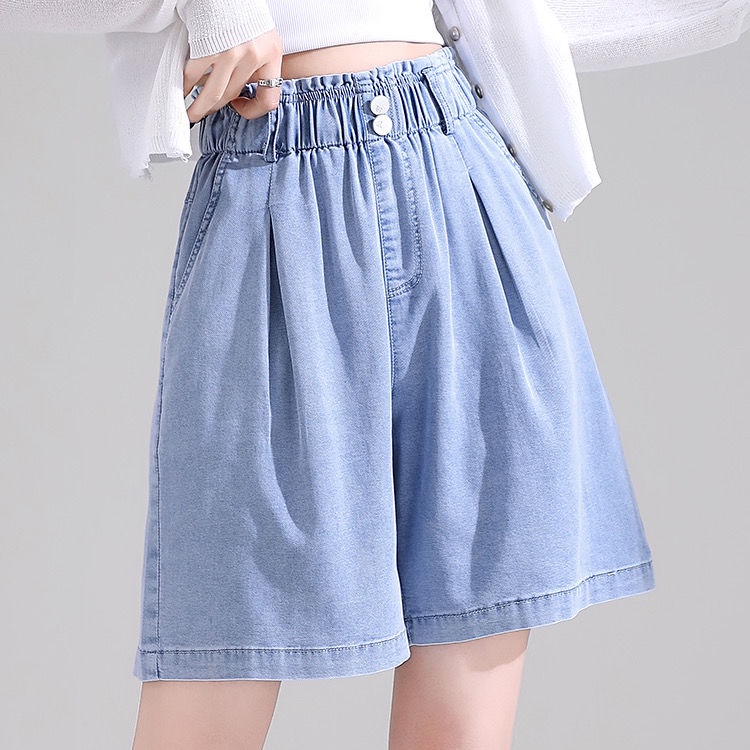 [LININ] Quần Short Denim Lụa Lạnh Mỏng Dáng Chữ a Ống Rộng Lưng Cao Mùa Hè Cho Nữ