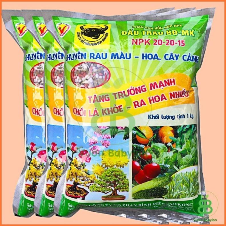 Phân bón NPK đầu Trâu 20-20-15 gói 1kg chuyên dùng bón Hoa , rau và cây Cảnh