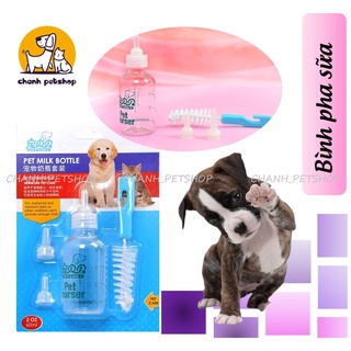 Bình pha sữa cao cấp cho Chó, Mèo con 60ml tiện dụng kèm bộ cọ rửa, chi tiết thay thế sạch sẽ