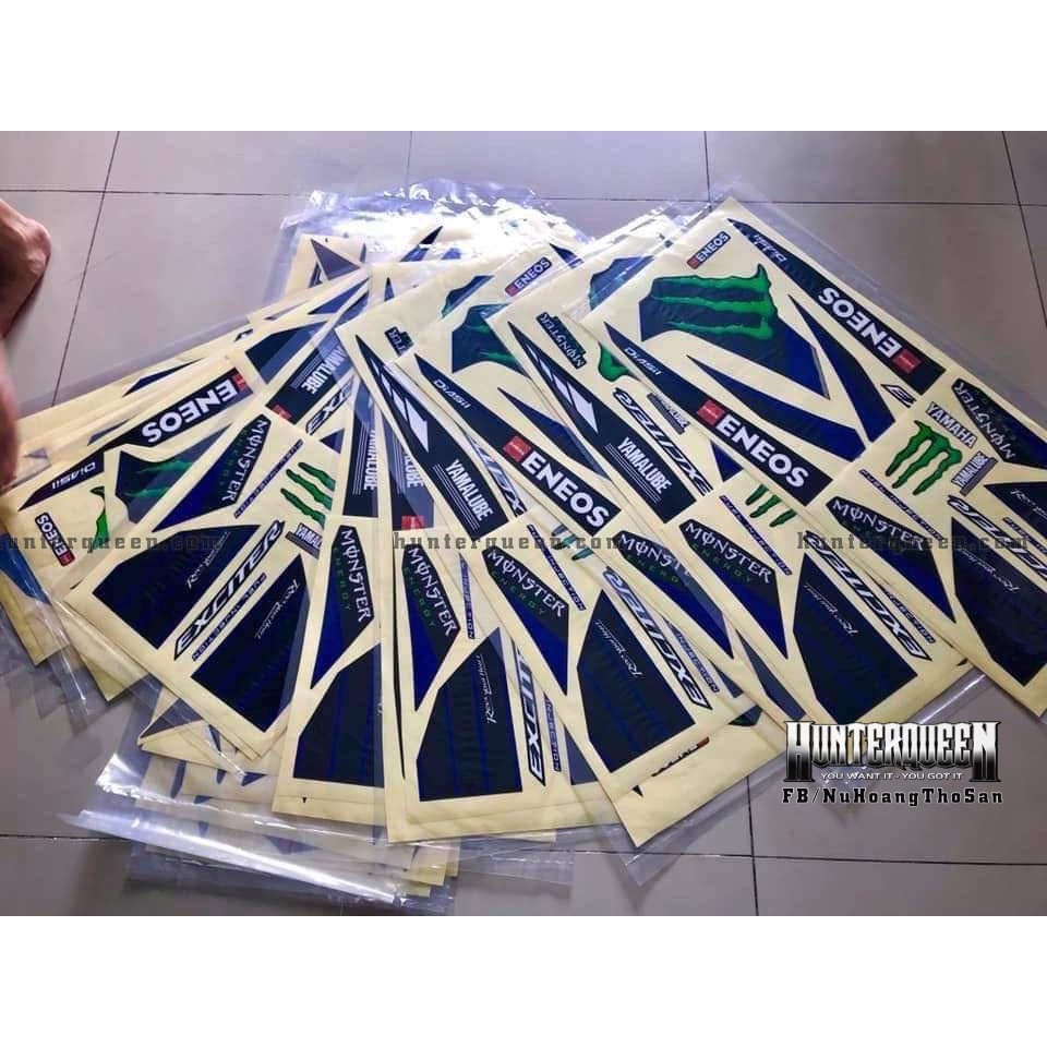 Tem in UV cao cấp. Exciter 150 Monster limited. Decal tem xe ép nhiệt kích thước chuẩn