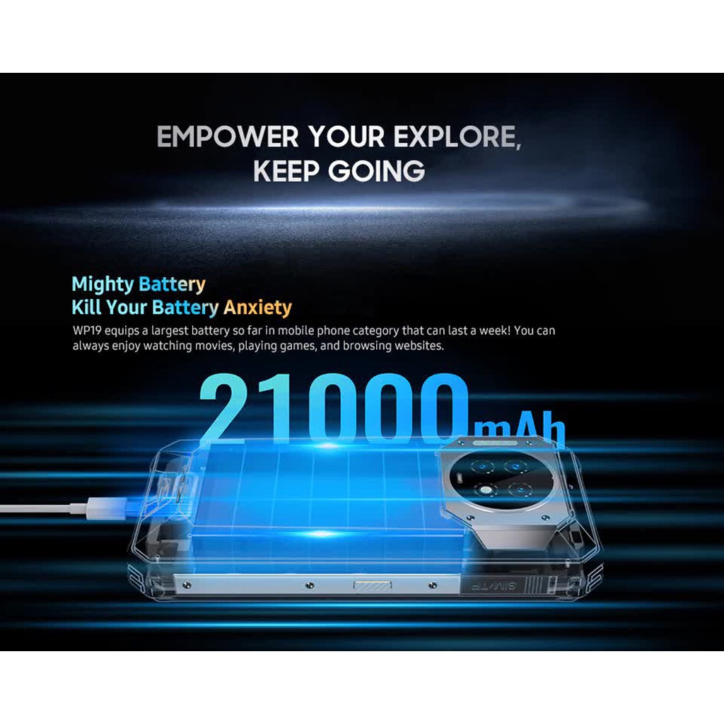 Điện thoại Oukitel WP19 Pin 21000mAh, Vua pin siêu bền, Ram 8G Rom 256G Chính Hãng