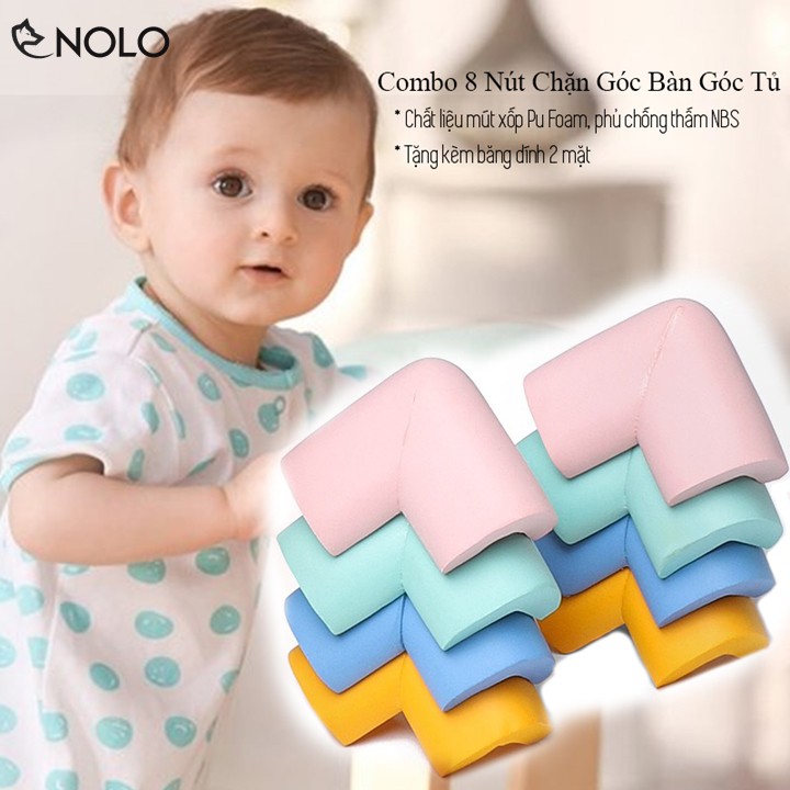 Combo Bộ 8 Nút Chặn Góc Bàn Góc Tủ Mút Xốp Pu Foam Phủ Chống Thấm NBS Trên Bề Mặt Có Tặng Kèm Băng Keo 2 Mặt