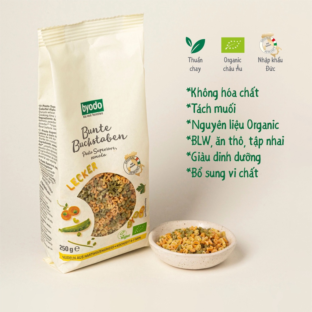 Nui mì rau củ hữu cơ cho bé Byodo 250g