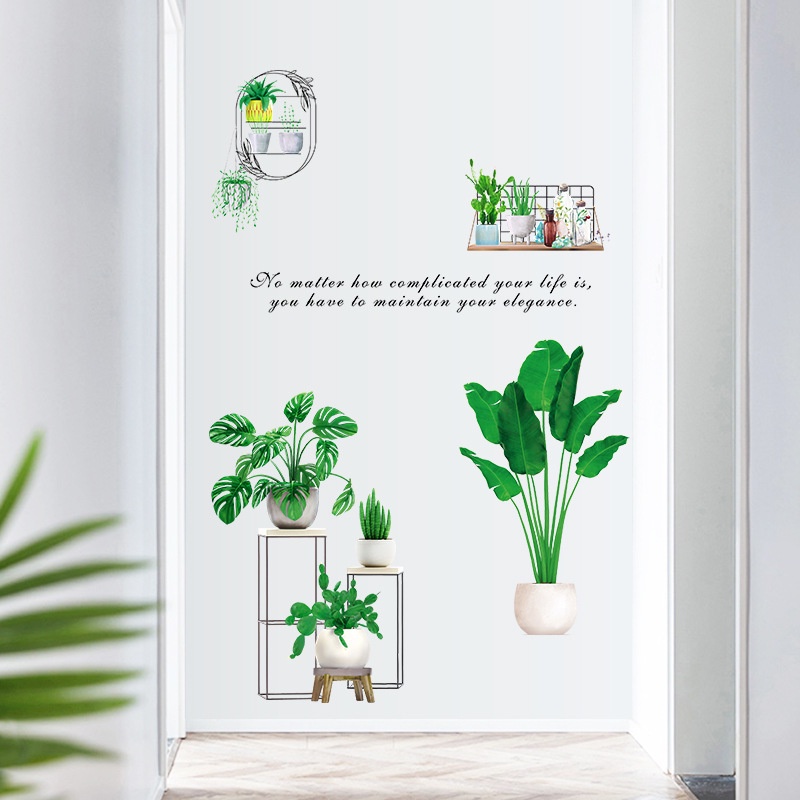 Tranh decal dán tường trang trí decor phòng khách NHIỀU CHẬU CÂY siêu đáng yêu - Decal dán tường phòng khách️
