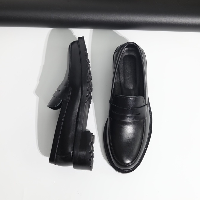 Giày Penny Loafer Black Hood - Da bò nhập khẩu cao cấp - Đế phíp gỗ 4cm - Bảo hành 12 tháng