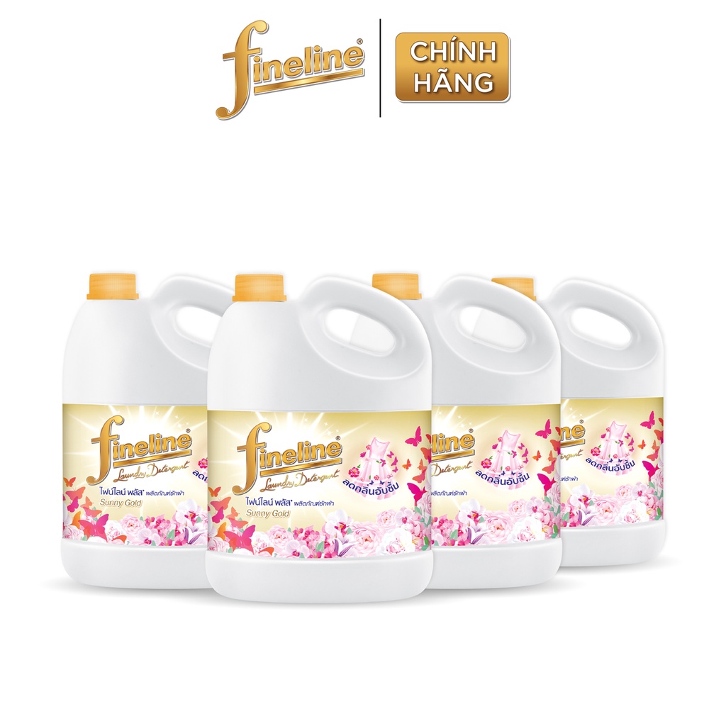 Combo 4 Nước Giặt Fineline Plus Sunny Gold (Vàng) Can 3000 ml.