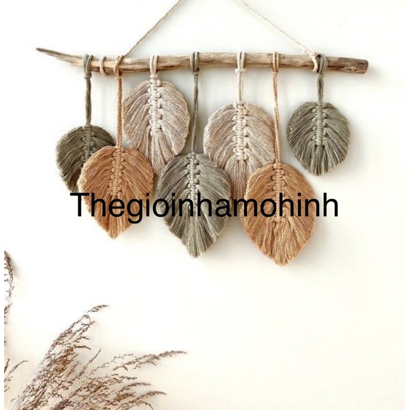 Macrame lá treo trang trí phòng khách, quán cà phê, homstay