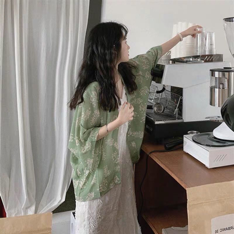 [LININ] Áo Khoác Sơ Mi Cardigan Mỏng Dài Tay Chống Nắng Dáng Rộng In Họa Tiết Hoa Phong Cách Nhật Bản Cổ Điển Thời Trang Mùa Hè Mới Dành Cho Bạn Nữ