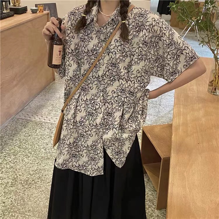 SUXI Áo Sơ Mi Tay Ngắn Dáng Rộng Kiểu Vintage Thời Trang Mùa Hè Cho Nữ