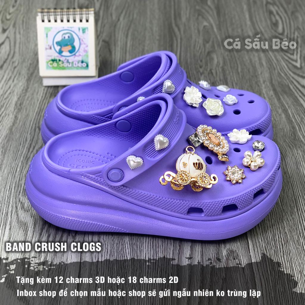 Dép sục cross classic crush unisex đế cao 7cm màu Xanh Tím tặng kèm 12 stickers 3D hoặc 18 hình 2D gắn dép