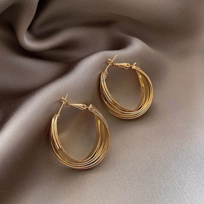 Bông tai hình tròn xi mạ bạc thời trang 2023