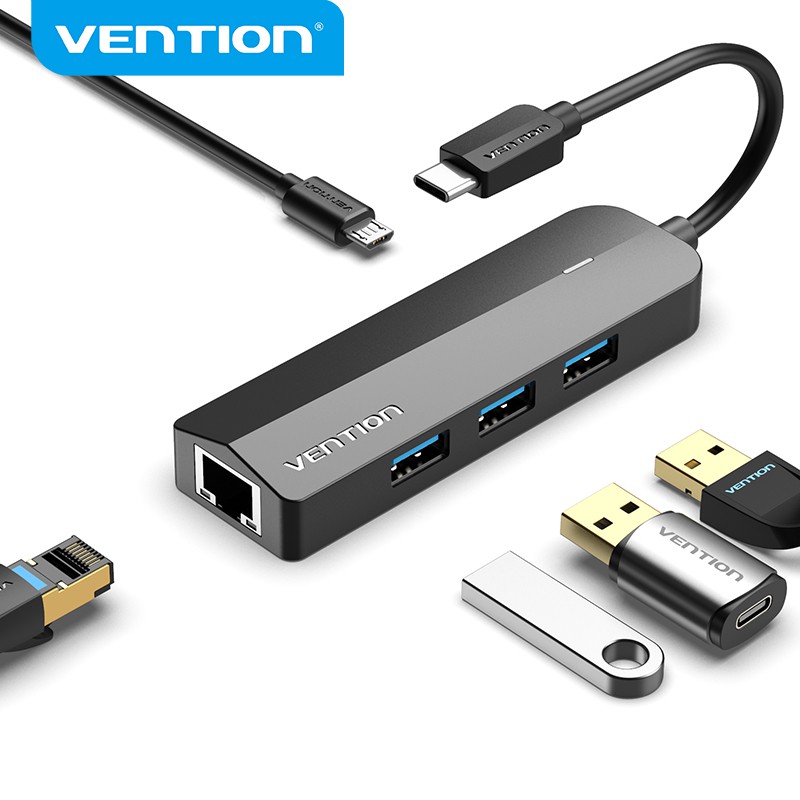Thiết bị kết nối đa cổng VENTION cho laptop 5 trong 1 từ USB type C sang USB 3.0/ cổng mạng RJ45 /Micro-B