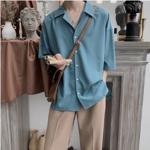 Áo Sơ Mi Tay Ngắn Nam Nữ Form Rộng Cổ Vest Unisex Tay Ngắn,Chất Lụa Nhật  Mềm Mịn Chống  Nhăn ,Xù -Men87_store