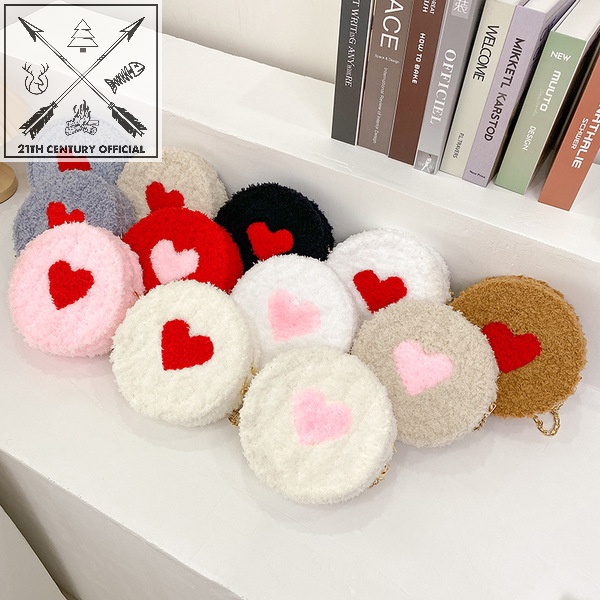 Túi Tự Đan Tròn Thêu Trái Tim Dễ Thương, Túi Xách Len Đeo Chéo Handmade Bày Tỏ Làm Quà Tặng Ý Nghĩa