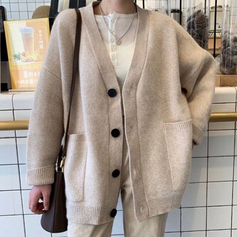Áo khoác cardigan dệt kim tay dài màu trơn thiết kế thanh lịch cho nữ