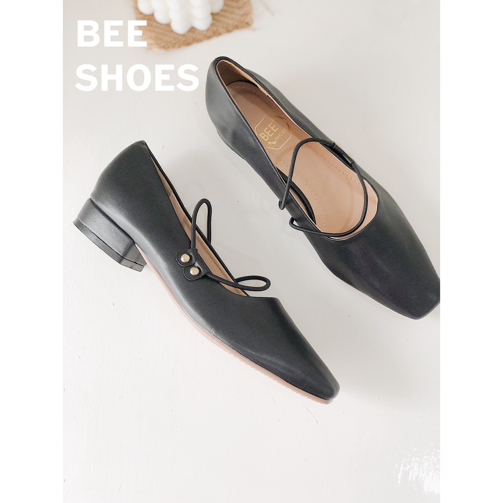 BEESHOES - GIÀY BÚP BÊ NỮ MŨI VUÔNG QUAI CHUN NGANG - GIÀY BÚP BÊ NỮ ĐẾ BỆT DA MỀM SẴN MÀU ĐEN - BE - TRẮNG 201054