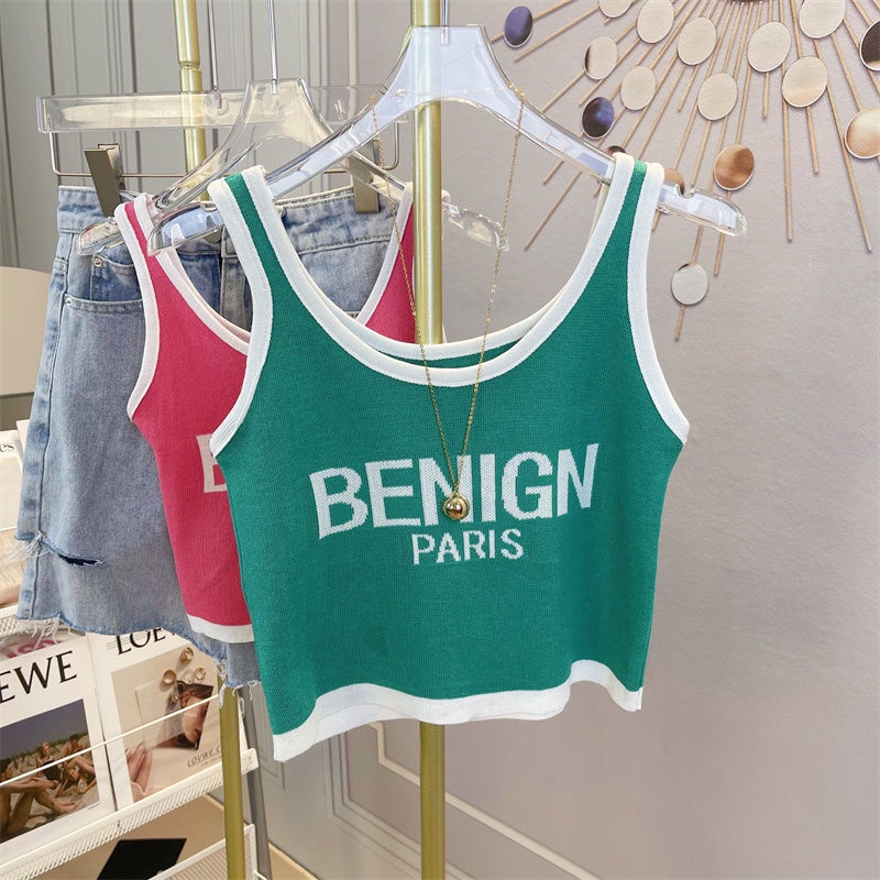 Áo Dệt Kim Sát Nách In Chữ Thời Trang Mùa Hè Dành Cho Nữ