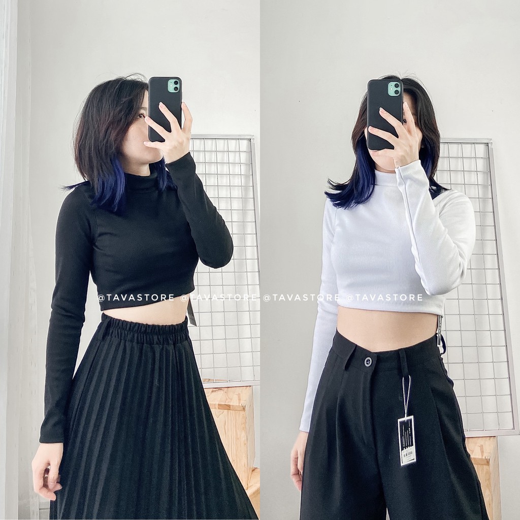 Áo croptop cổ lọ