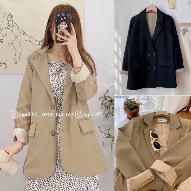 Áo blazer túi hộp hiện đại hai lớp phong cách ulzzang Hàn thanh lịch