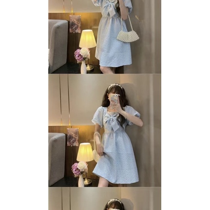 BIGSIZE Váy công chúa cổ tích mùa hè cổ vuông nơ