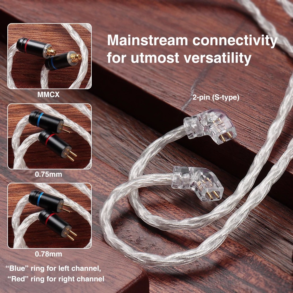 Dây cáp tai nghe KZ TRN mạ bạc T6 16 lõi đồng 2PIN cho Kz Zsx Zax Trn Vx V90S Cca C12