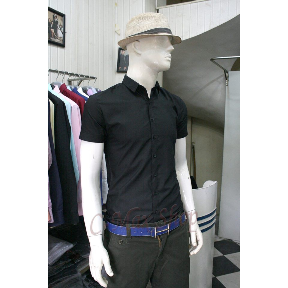 Áo sơ mi nam ngắn tay màu dđen | BigBuy360 - bigbuy360.vn