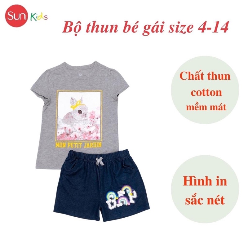 Đồ bộ thun bé gái, đồ bộ trẻ em chất cotton, có nhiều màu, size 4-14 tuổi - SUNKIDS1