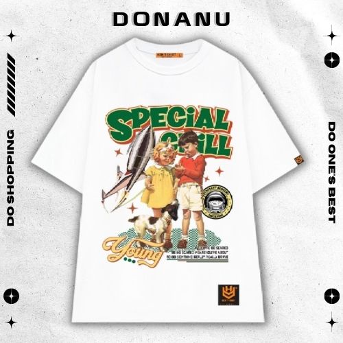 Áo thun trắng nữ tay lỡ DONANU phông unisex form rộng thời trang local brand in chữ Special Chill