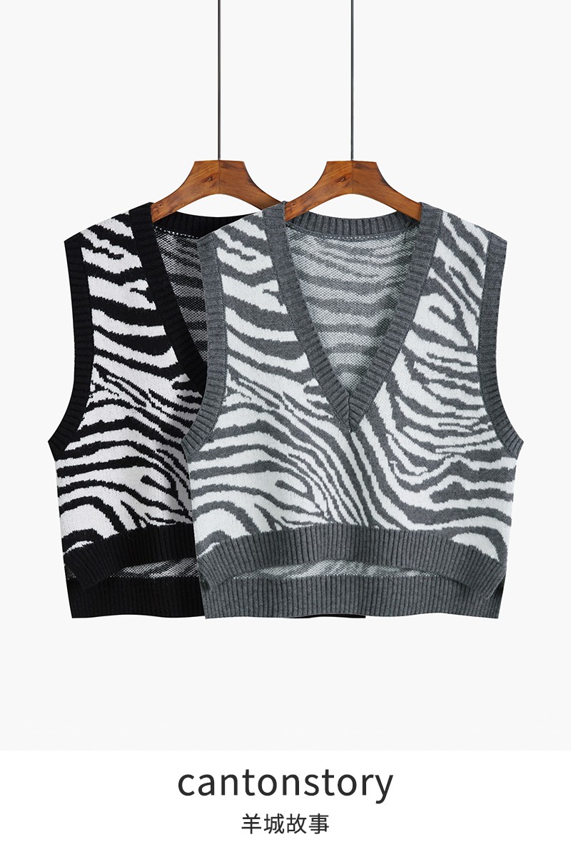 Áo Sweater Dệt Kim Không Tay Cổ Chữ V Họa Tiết Ngựa Vằn Cá Tính Cho Nữ | BigBuy360 - bigbuy360.vn