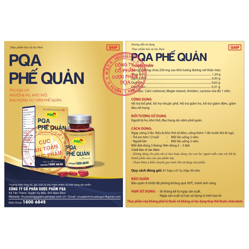 PQA Phế Quản Hộp 30 Viên Dùng Cho Người Bị Ho, Viêm Phế Quản Mạn Tính