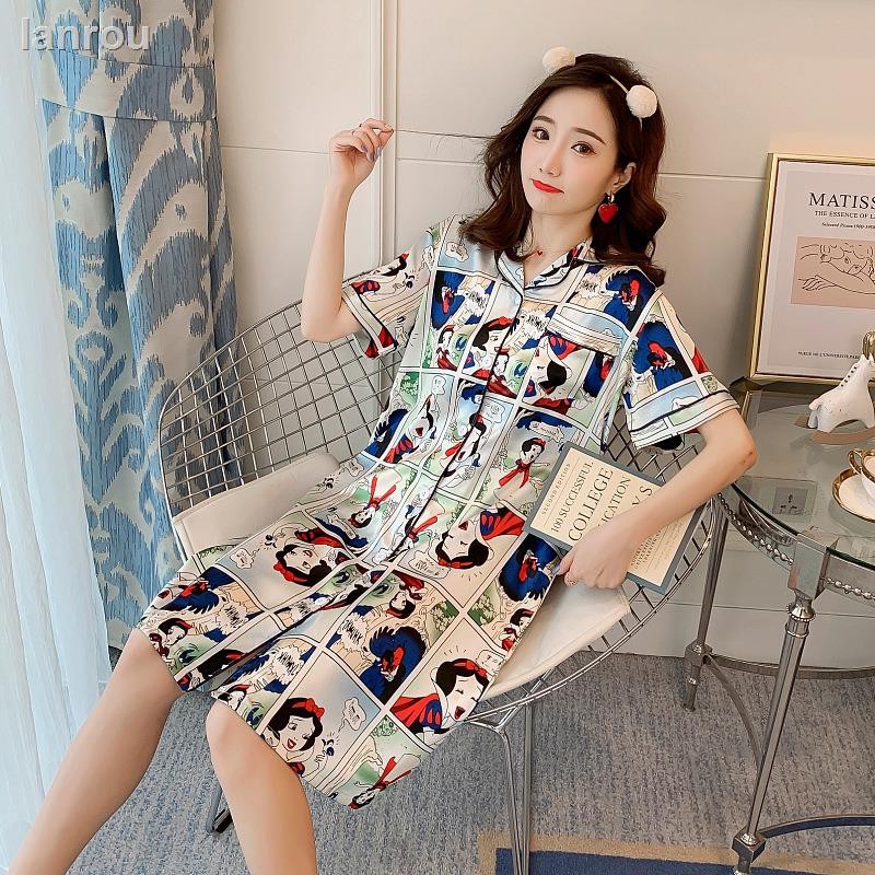 Mới Đầm Ngủ Vải Lụa Satin Tay Ngắn In Hình Chuột Mickey / Bạch Tuyết Thời Trang Quyến Rũ Cho Nữ Size M-2Xl