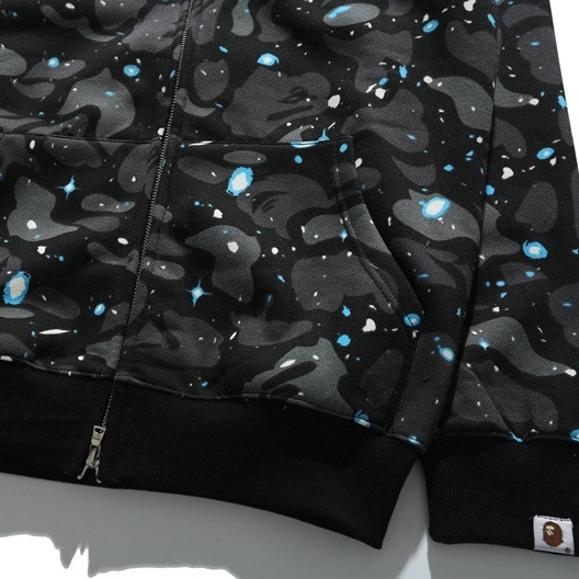 Áo Hoodie Jacket Bape Shark Camo Space, Galaxy Bape Hoodiefullzip SS2022, Chất liệu Cotton hoạ tiết thêu nổi