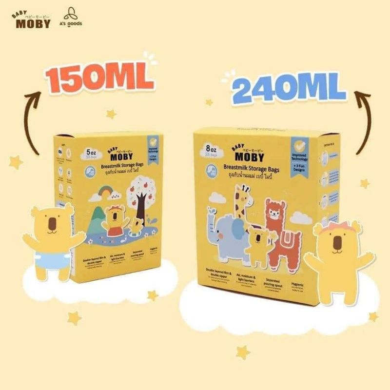 Moby - Túi Trữ Sữa Thái Lan - dung tích 150ML &amp; 240ML - Hàng chính Hãng