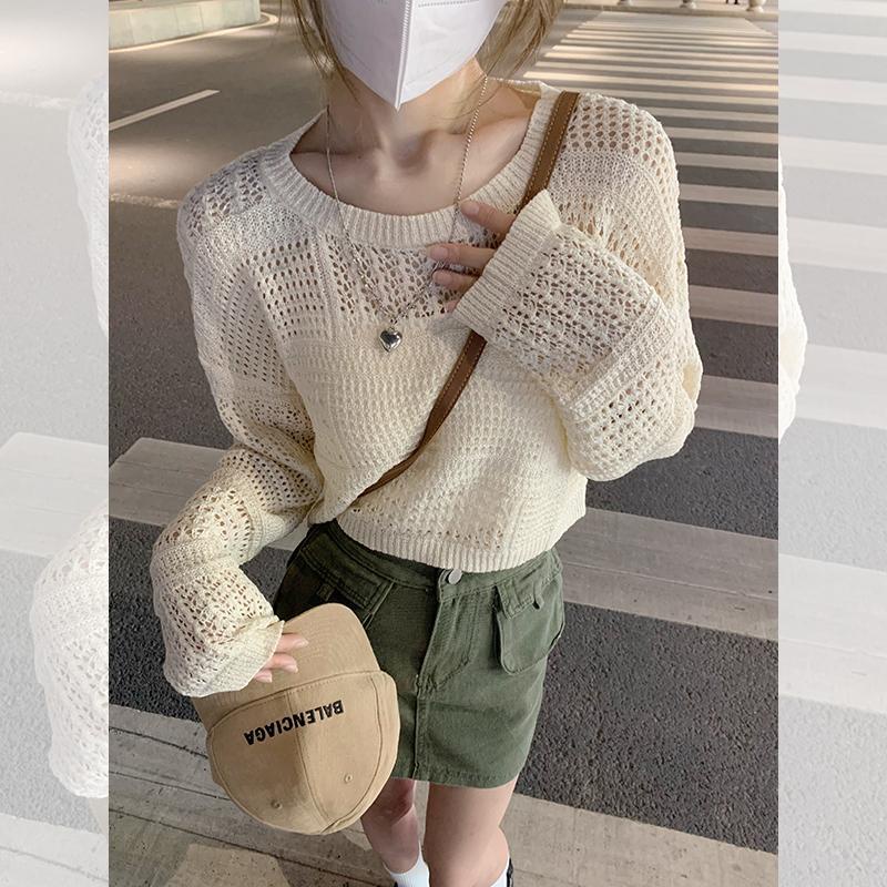 COZOK Áo Sweater Dệt Kim Tay Dài Dáng Rộng Ngắn Chống Nắng