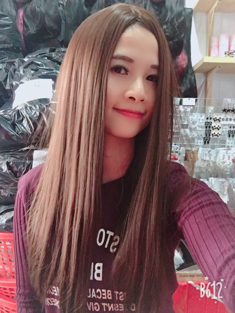 Tóc nguyên đầu hai mái thẳng suôn hình thật