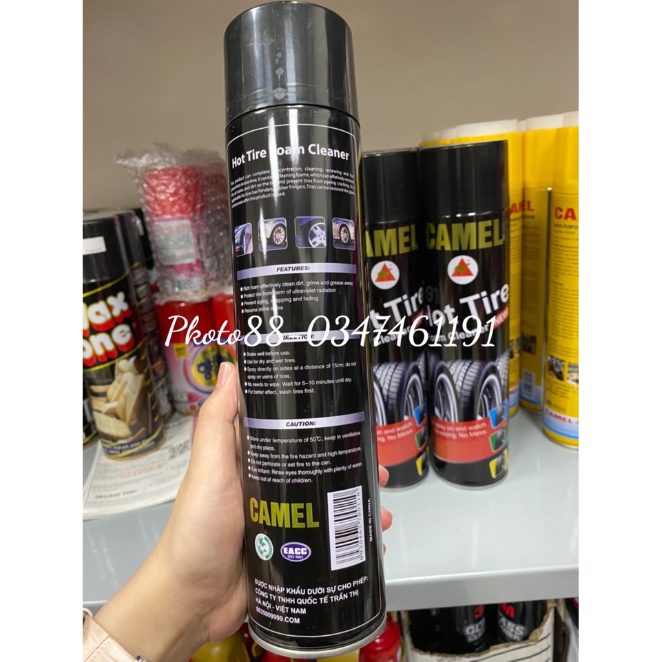 Chai dưỡng bóng lốp xe ô tô Hot Tire camel 650ml