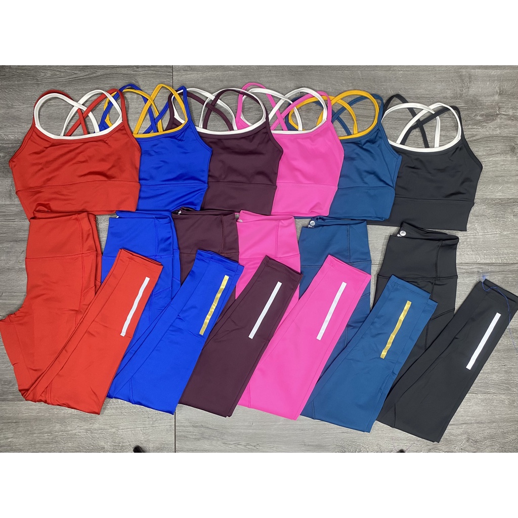 Bộ đồ tập gym yoga aerobic thể thao nữ áo bra kèm mút và quần dài chất liệu thun poly co dãn 4 chiều BINSPORTS BD130