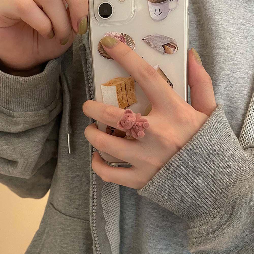 Cleoees Nhẫn Đeo Ngón Tay Hình Nơ/Gấu Vải Nhung Ba Chiều Cá Tính Tối Giản Phong Cách Hàn Quốc