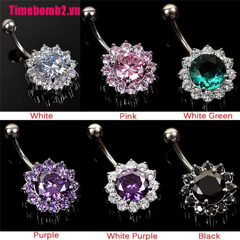 Khuyên Rốn Inox Đính Đá Hình Bông Hoa