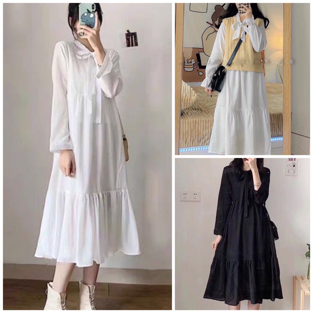 Đầm Babydoll Trắng Nơ Ngực 🦋 Đầm Nữ Tay Bồng Dáng Suông | WebRaoVat - webraovat.net.vn