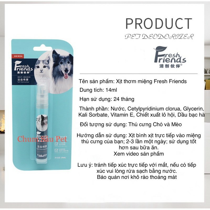 Xịt Thơm Miệng Cho Chó Mèo Fresh Friend 14ml