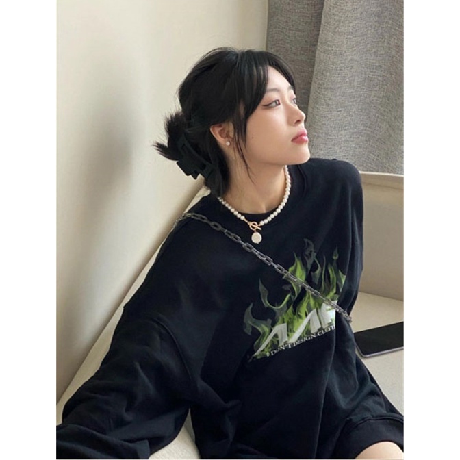 Áo thun ZHELIHANGFEI tay dài dáng rộng kiểu Mỹ cá tính