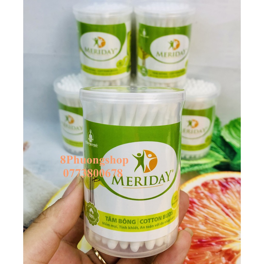 Tăm Bông Meriday 80 que/ hộp Đầu Tăm lớn - Chính hãng Bông Bạch Tuyết