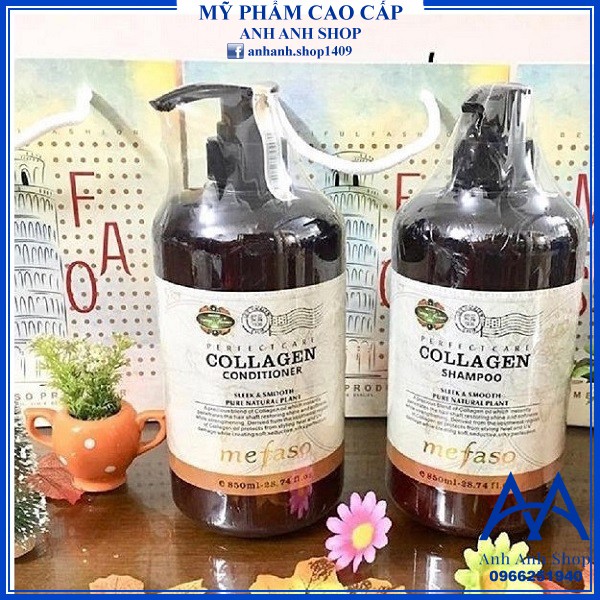 ✅COMBO DẦU GỘI - DẦU XẢ COLLAGEN MEFASO 850ml (2 chai)